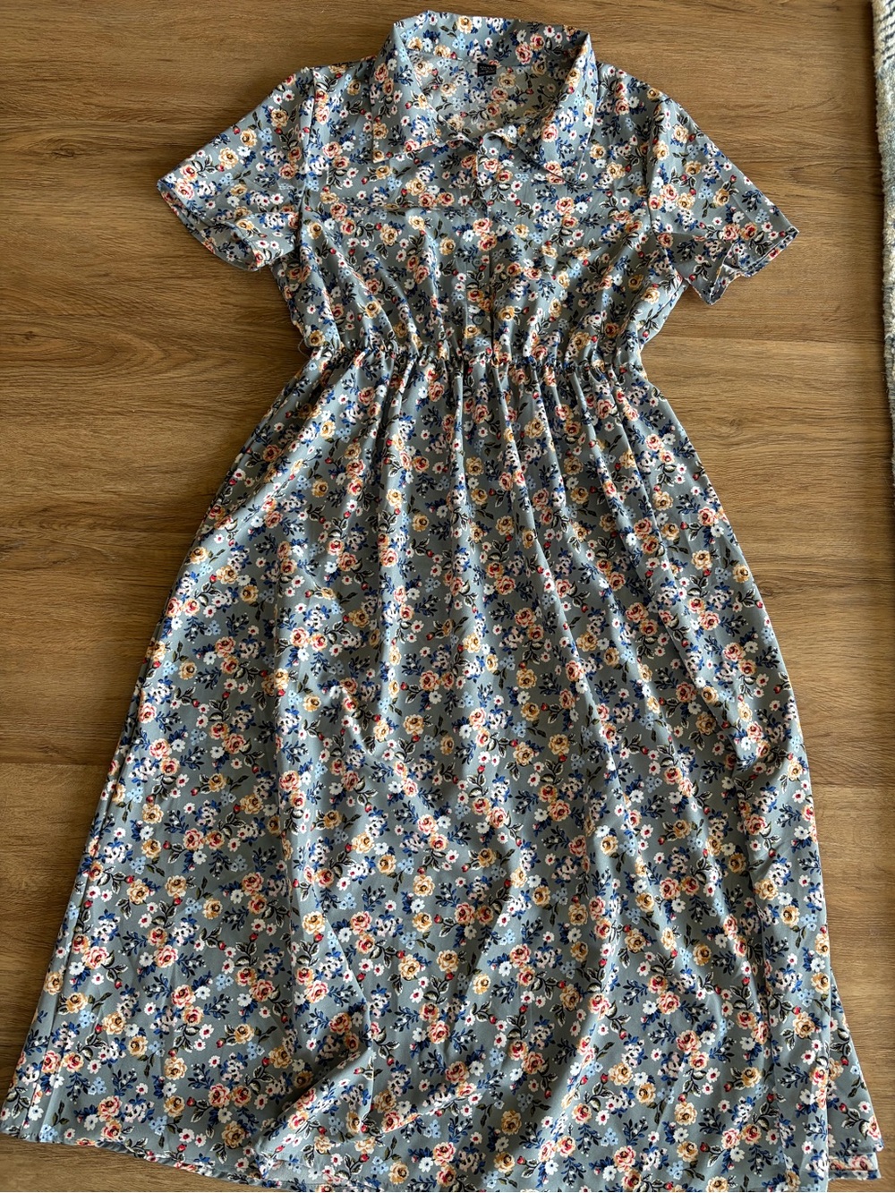 Gray Floral A-Line Maxi Dress